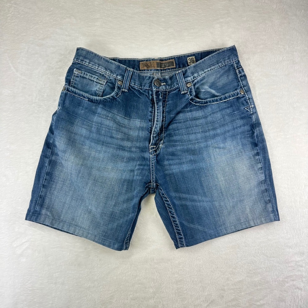 BKE Seth Denim Shorts Mens 36 Blue Jean Relaxed Fit Cut Off Hemmed Cotton